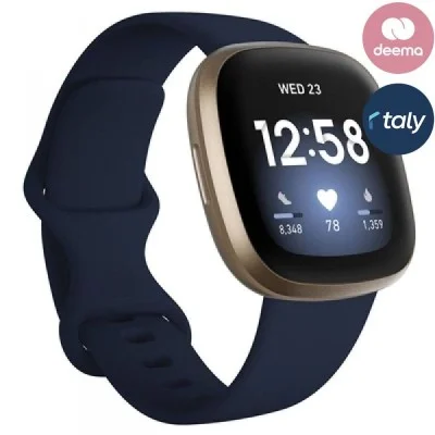 Fitbit Watch Versa 3 Fitness Aluminum Wristband With Heart Rate Tracket - Midnight/Soft Gold Aluminum